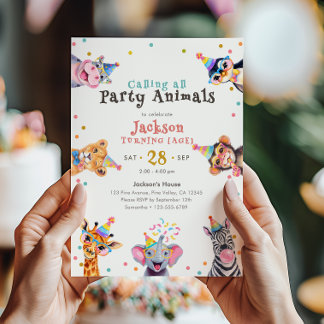 Invitation Animaux de Fête Âge Modifiable Anniversaire d'Enfa