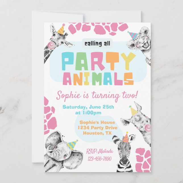 Invitation Animaux de fête | Animaux de fête Anniv (Devant)