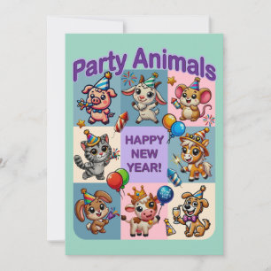 Invitation Animaux de fête "Bonne année"