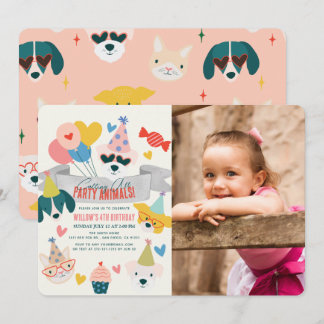 Invitation Animaux de fête Chiens et ballons de chat Photo d'