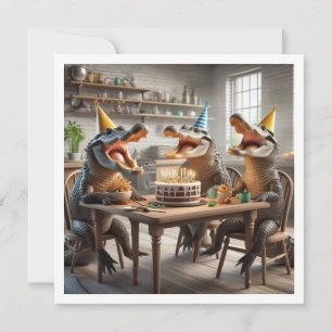 Invitation Animaux de fête, Crocodiles mangeant cake annivers