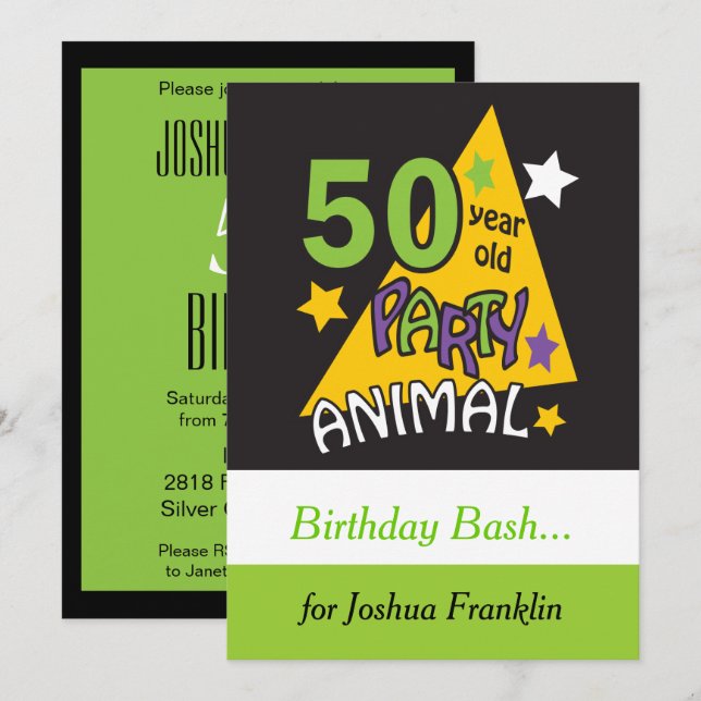 Invitation Animaux de fête de 50 ans | 50e anniversaire (Devant / Derrière)