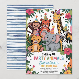 Invitation Animaux de fête de jungle adorables Anniversaire
