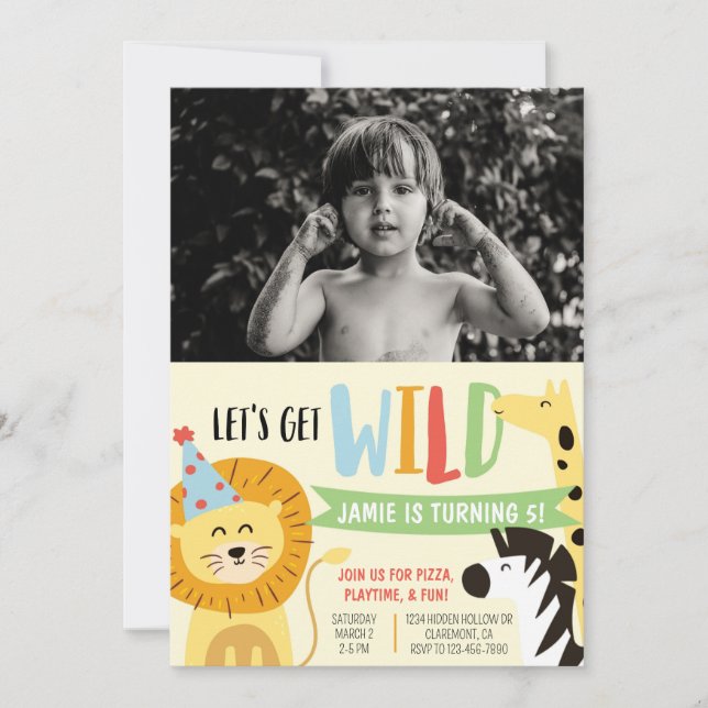 Invitation Animaux de fête de zoo sauvage Anniversaire Photo  (Devant)