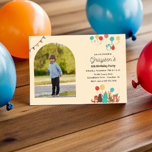 Invitation Animaux de Fête et Photo en Forme d'Arche pour Ann