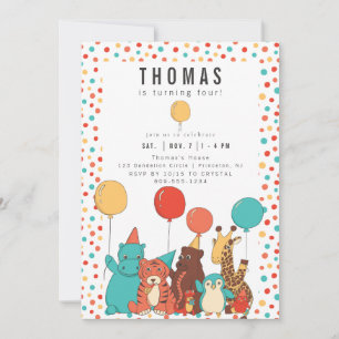 Invitation Animaux de Fête et Points de Naissance Personnalis