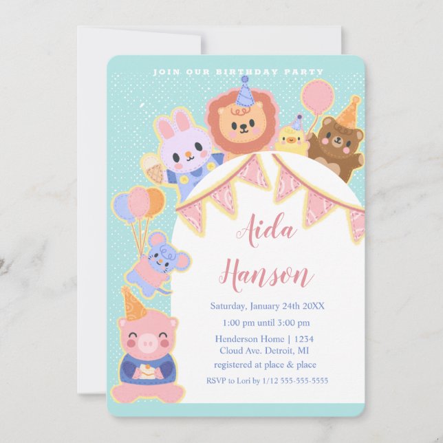 Invitation Animaux de fête Extravaganza Anniversaire Invitati (Devant)