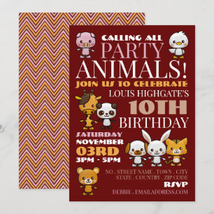 Invitation Animaux de fête, fête d'anniversaire de Chevron