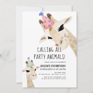 Invitation Animaux de fête Giraffe Anniversaire