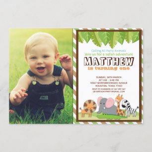 Invitation Animaux de fête Jungle Safari photo Anniversaire