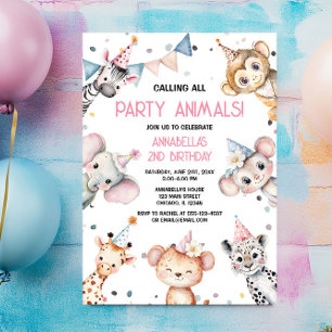 Invitation Animaux de fête mignonne safari fille anniversaire