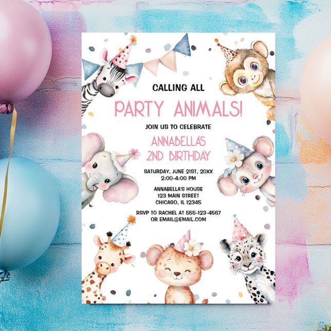 Invitation Animaux de fête mignonne safari fille anniversaire (Créateur téléchargé)