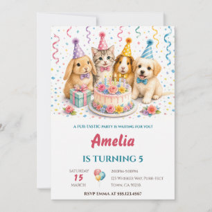 Invitation Animaux de Fête Mignons en Aquarelle Gâteau d'Anni
