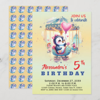 Invitation Animaux de fête mignons Manchot Aquarelle