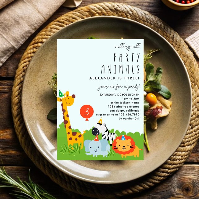 Invitation Animaux de fête moderne Cute Anniversaire de enfan (Créateur téléchargé)
