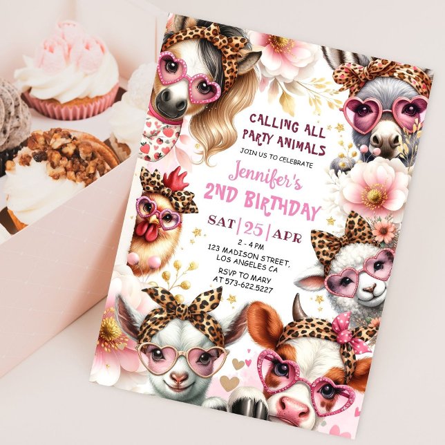 Invitation Animaux de fête Pink Barnyard Girl Farm Anniversai (Créateur téléchargé)