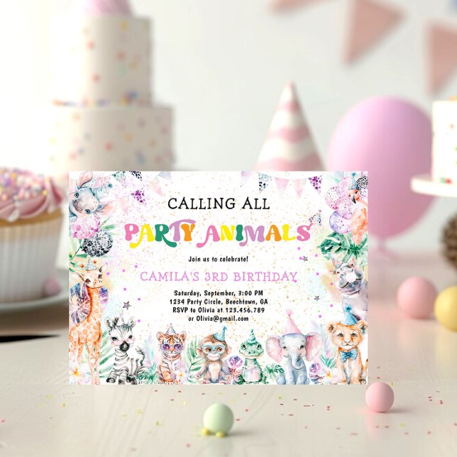 Invitation Animaux de fête Safari Animaux sauvages Fille Anni (Créateur téléchargé)