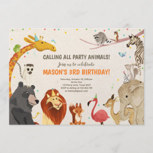 Invitation Animaux de fête Safari Fille Garçon Animaux Annive