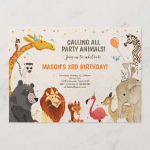 Invitation Animaux de fête Safari Fille Garçon Animaux Annive