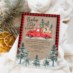 Invitation Animaux de forêt Baby shower hivernal neige Condui