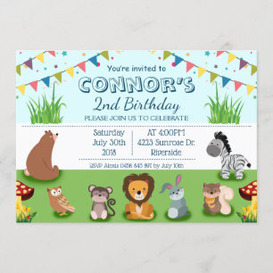 Invitation Animaux de forêt Caricature pour enfants Anniversa