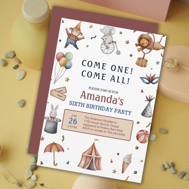 Invitation Animaux de jeu Parade de cirque Anniversaire (Playful Animals Circus Parade Birthday Party Invitation)