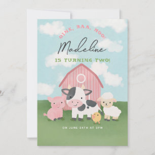 Invitation Animaux de la ferme aquarelle rose pour fille 2ème