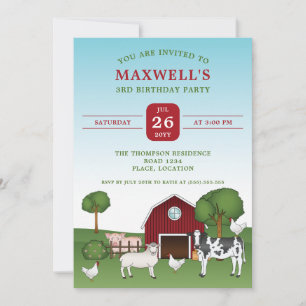 Invitation Animaux de la ferme et anniversaire à la campagne