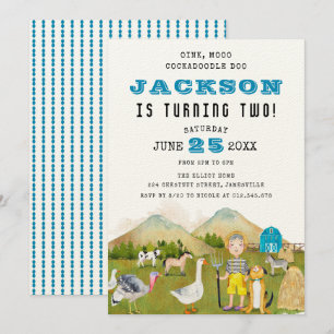 Invitation Animaux de la ferme et garçon 2e anniversaire