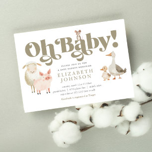 Invitation Animaux de la ferme mignons pour bébé, Baby Shower