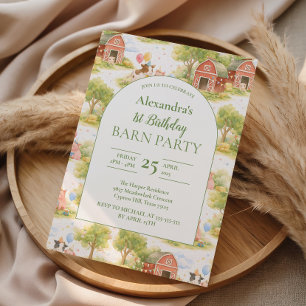 Invitation Animaux de la Ferme Pastel pour 1er Anniversaire