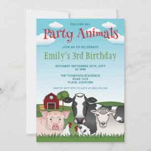 Invitation Animaux de la ferme Vache Cochon Mouton Anniversai