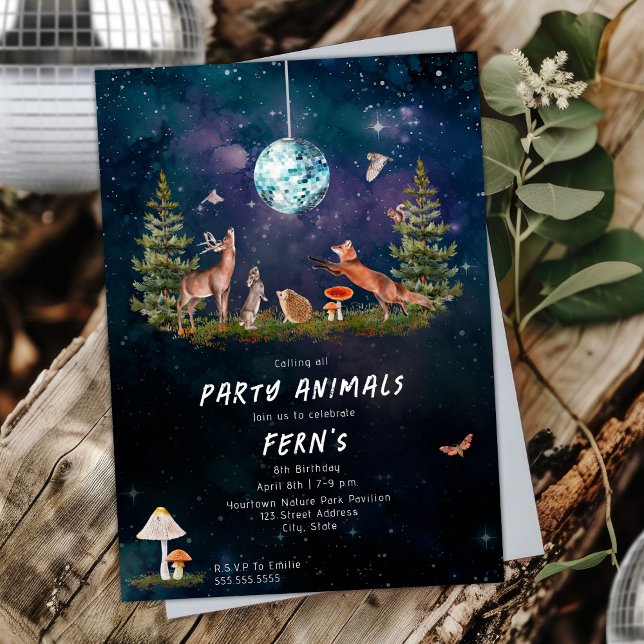 Invitation Animaux de la fête des bois Galaxy Disco Anniversa (Créateur téléchargé)