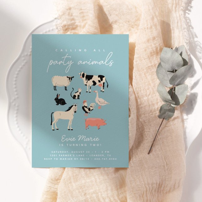 Invitation Animaux de la Fête des Enfants | Thème de ferme An (Simple, modern and totally fun! Celebrate your little kid in style with this adorable invitation.)