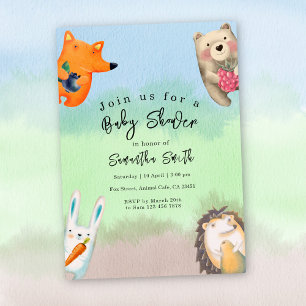 Invitation Animaux de la forêt à l'aquarelle Baby Shower
