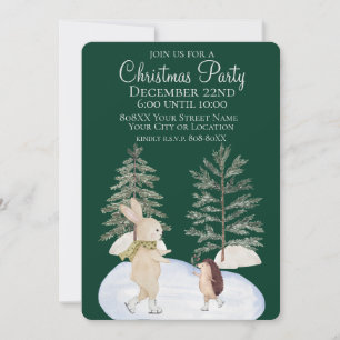 Invitation Animaux de la forêt à patins à glace aquarelle sur
