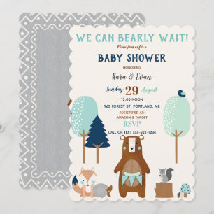 Invitation Animaux de la forêt de bois Ours Rustique Bleu Bru