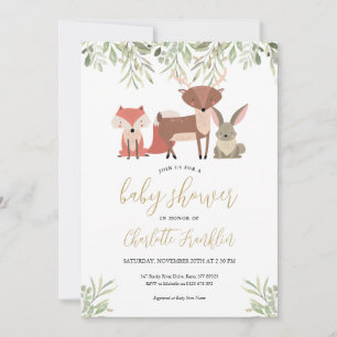 Invitation Animaux de la forêt Fête de bébé verdure forestièr