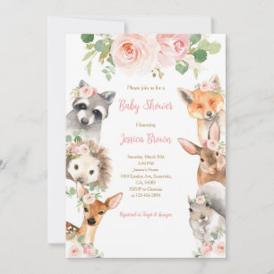 Invitation Animaux de la forêt Fleurie Baby Shower