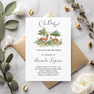 Invitation Animaux de la forêt pour baby shower cerf bois