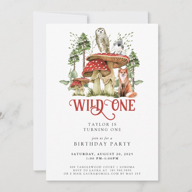 Invitation Animaux de la forêt sauvage d'un 1er anniversaire (Devant)
