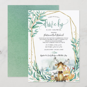 Invitation Animaux de la Forêt Verdure Baby Shower en Voiture