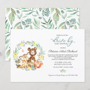 Invitation Animaux de la forêt Verdure Baby Shower en voiture