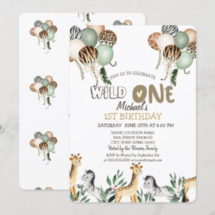 Invitation Animaux de la jungle Ballons 1er anniversaire