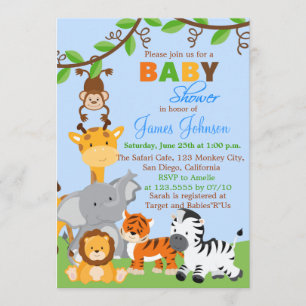 Invitation Animaux de la jungle mignonne Baby shower garçon I