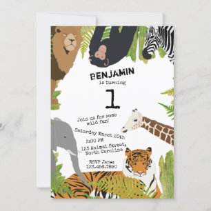 Invitation Animaux de la jungle mignonne customisés Safari En
