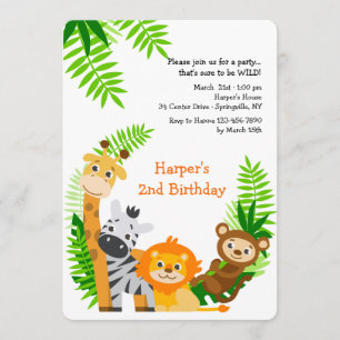 Invitation Animaux de la Jungle Mignons