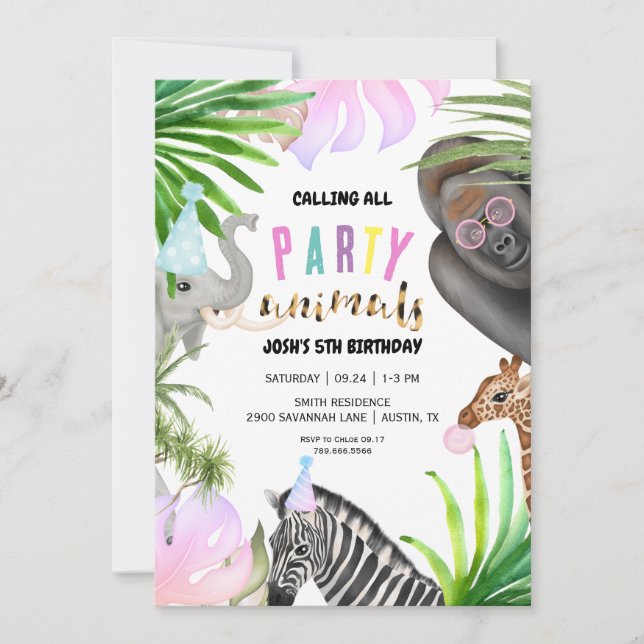 Invitation Animaux de la Jungle Party Anniversaire (Devant)