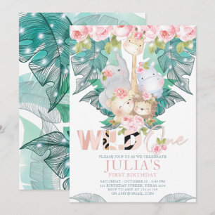 Invitation Animaux de la jungle Premier anniversaire mignonne