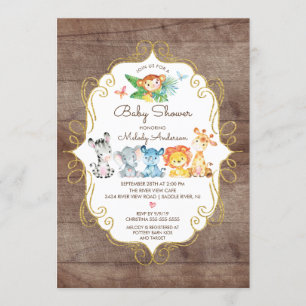Invitation Animaux de la jungle rustique Baby shower neutre